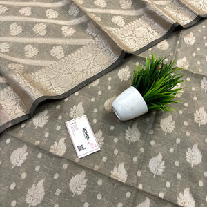 Grey Pankh Buti Satin Silk Banarasi Suit