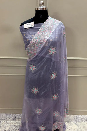 Lavender Embroidery Siroski Brasso Net Saree