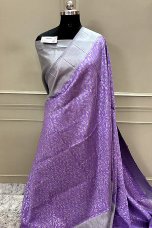 Lavender and Grey Resham Zari Banarasi Silk Saree
