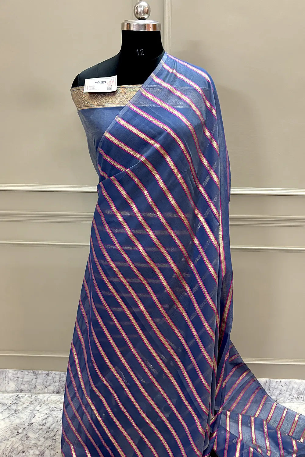 Light Blue Resham Zari Chanderi Silk Banarasi Saree