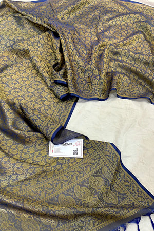 Light Blue Resham Zari Silk Banarasi Stole