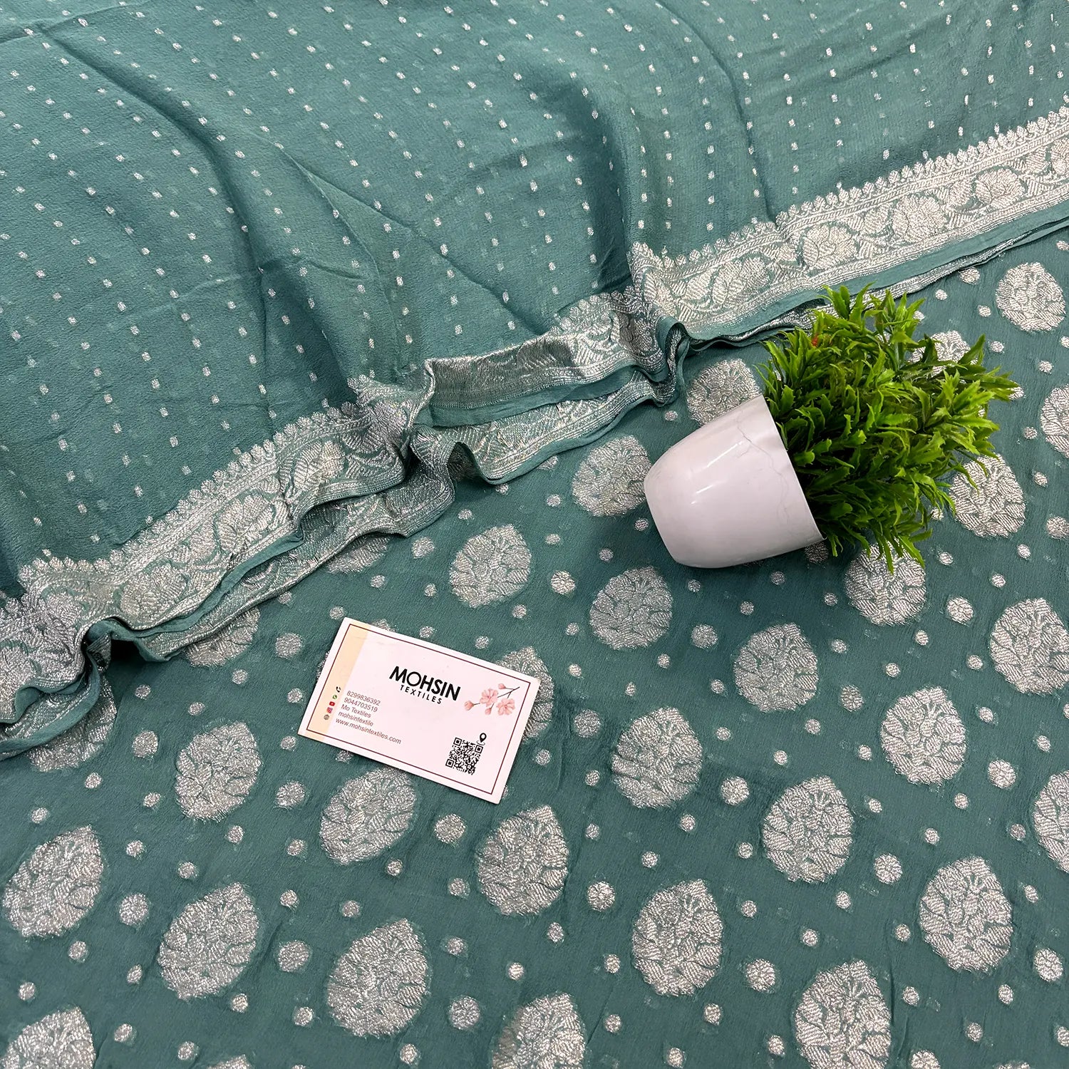 Light Firozi Golden Zari Pure Georgette Silk Banarasi Suit