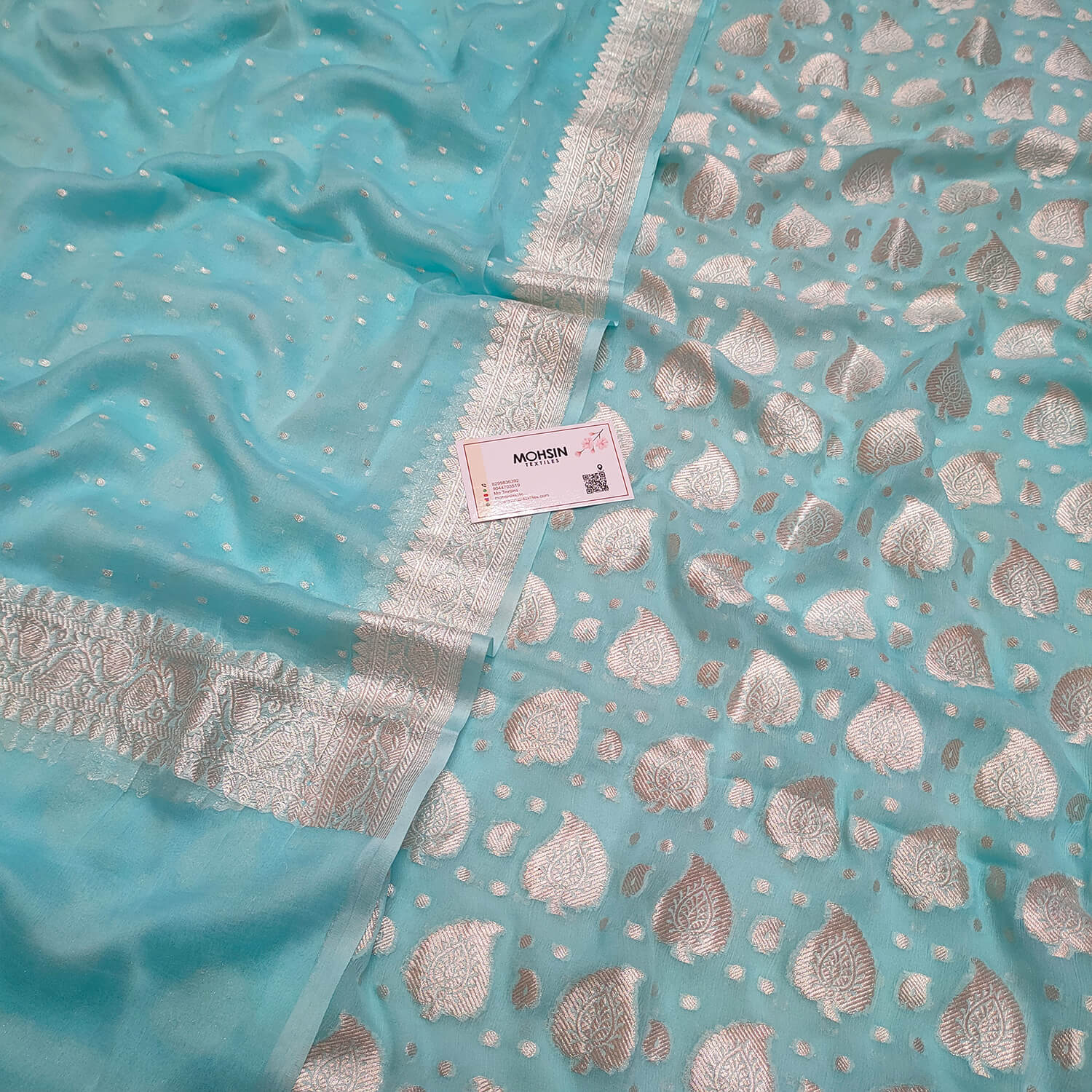 Light Firozi Handloom Khaddi Georgette Banarasi Suit