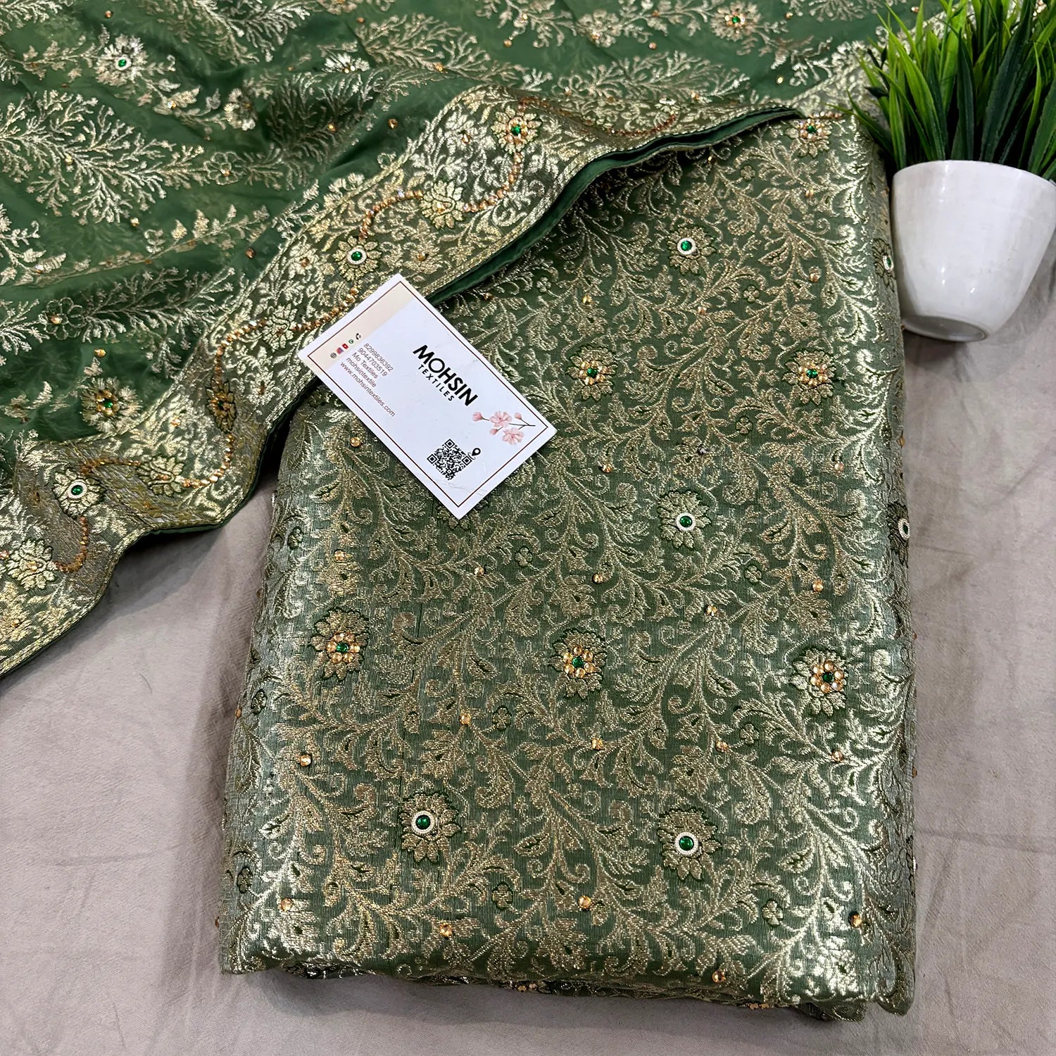 Light Pista Stone Work Kimkhab Silk Banarasi Gharara