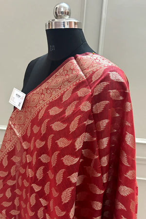 Maroon Golden Zari Banarasi Silk Dupatta