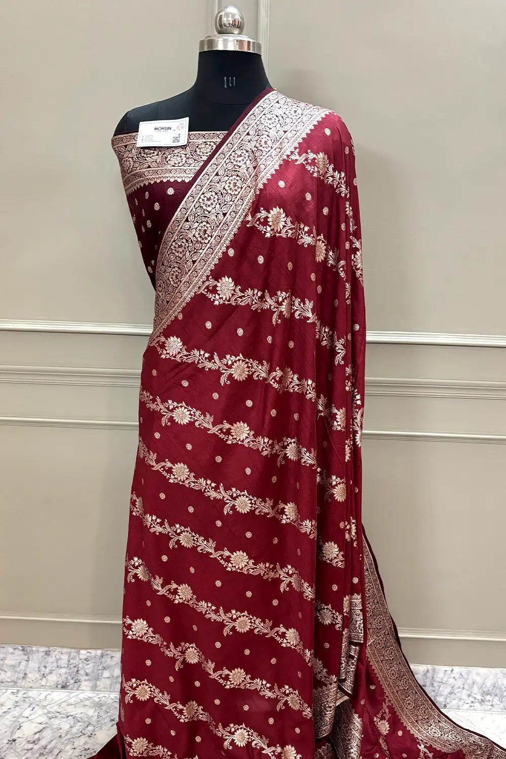 Maroon Golden Zari Dola Silk Banarasi Saree