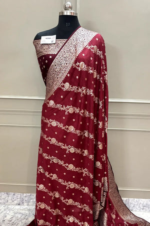 Maroon Golden Zari Dola Silk Banarasi Saree
