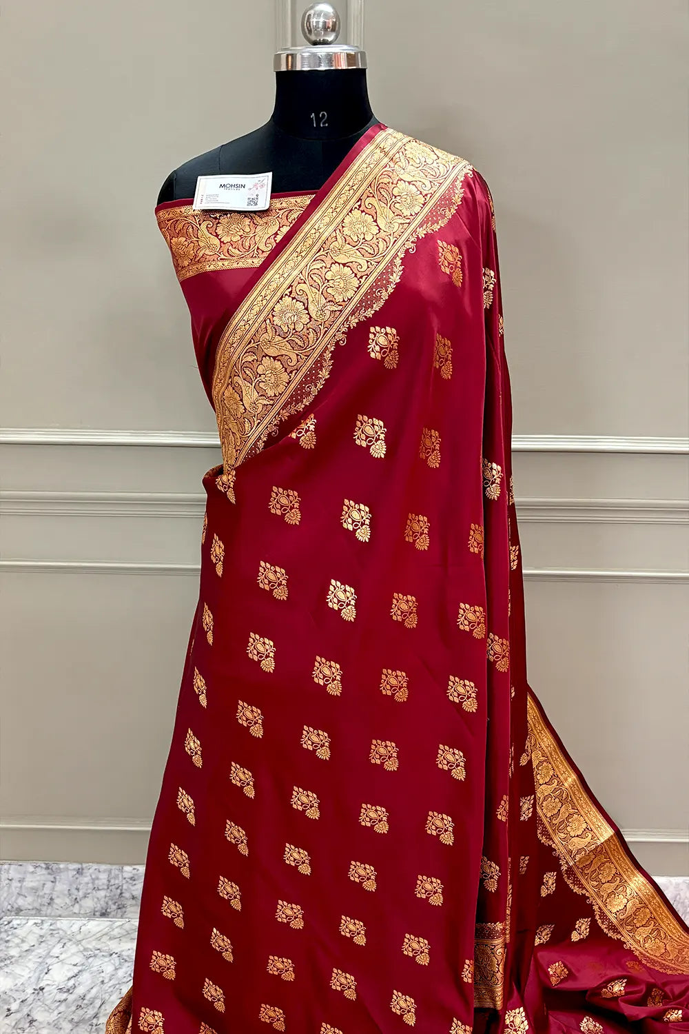 Maroon Golden Zari Katan Silk Banarasi Saree