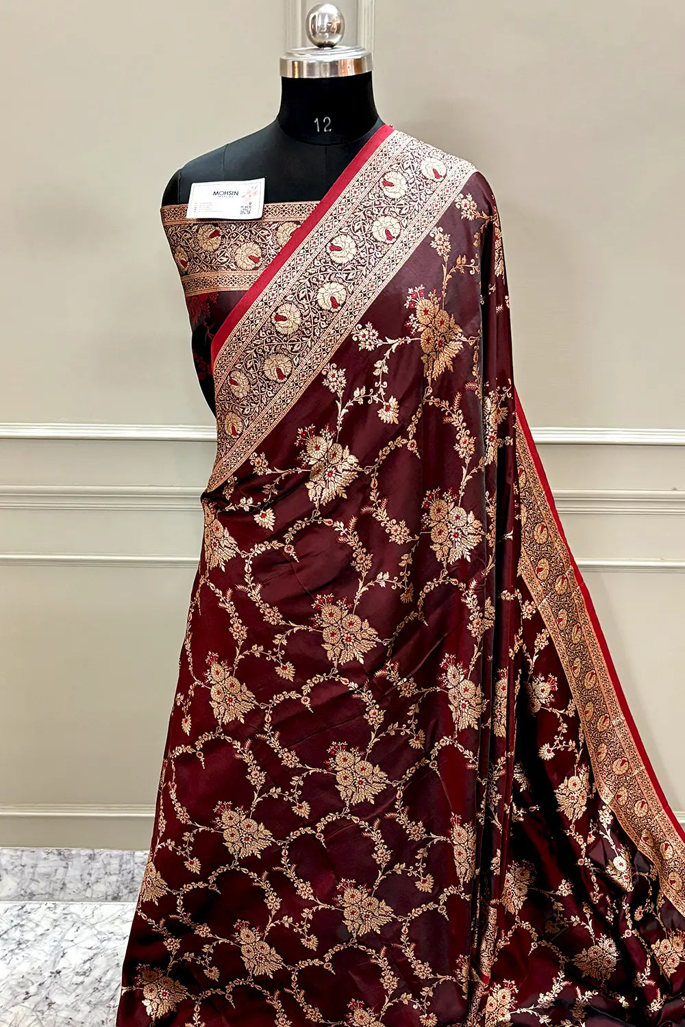 Maroon Golden Zari Katan Silk Banarasi Saree