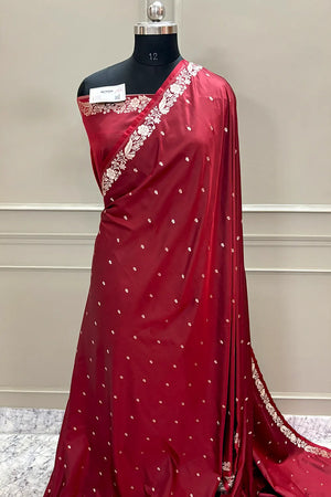 Maroon Golden Zari Katan Silk Banarasi Saree
