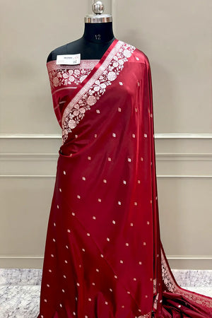 Maroon Golden Zari Katan Silk Banarasi Saree