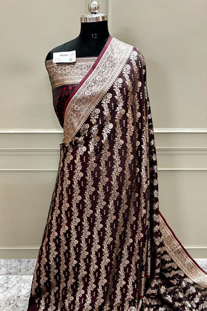 Maroon Golden Zari Katan Silk Banarasi Saree