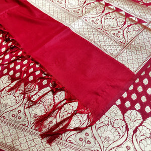 Maroon Kalli Buti Katan Silk Banarasi Suit