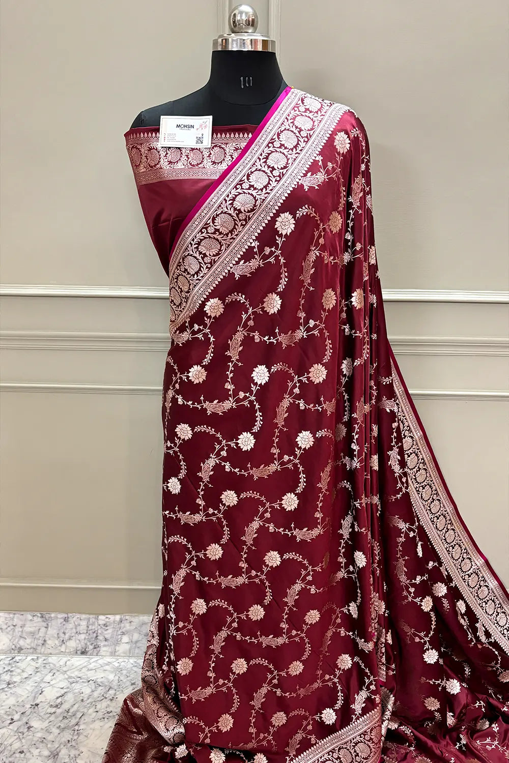 Maroon Makra Jaal Katan Silk Banarasi Saree