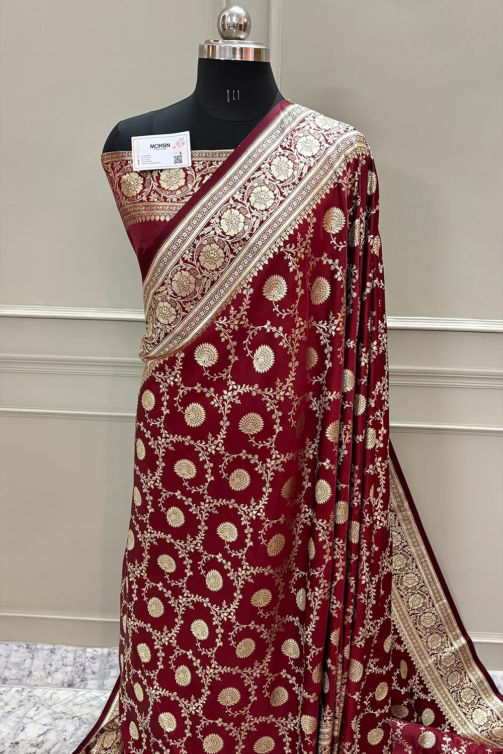 Maroon Pankhuri Jaal Katan Silk Banarasi Saree