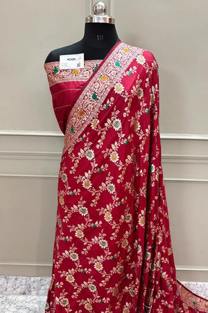 Maroon Resham Zari Silky Banarasi Saree