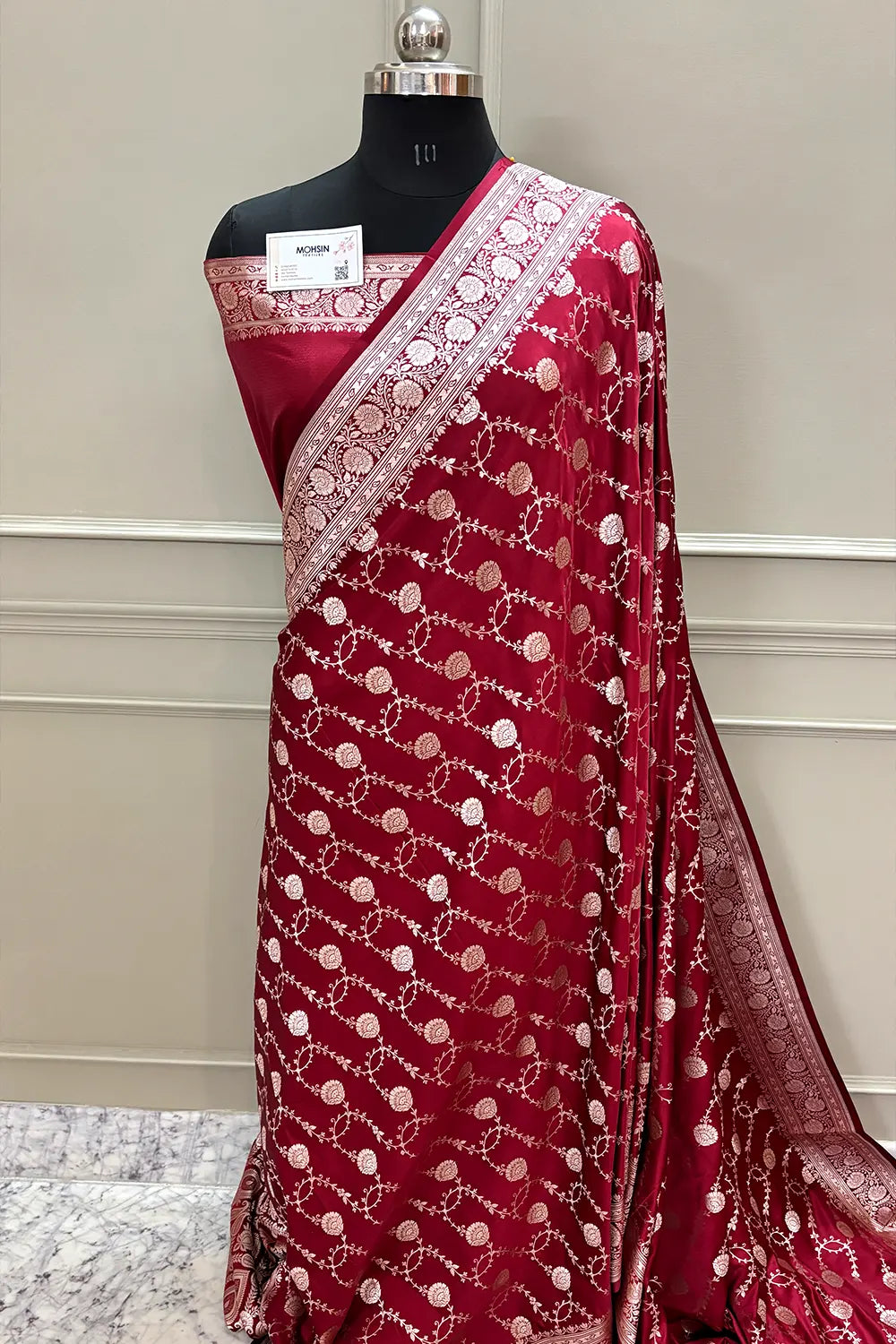 Maroon Ropeway Jaal Katan Silk Banarasi Saree