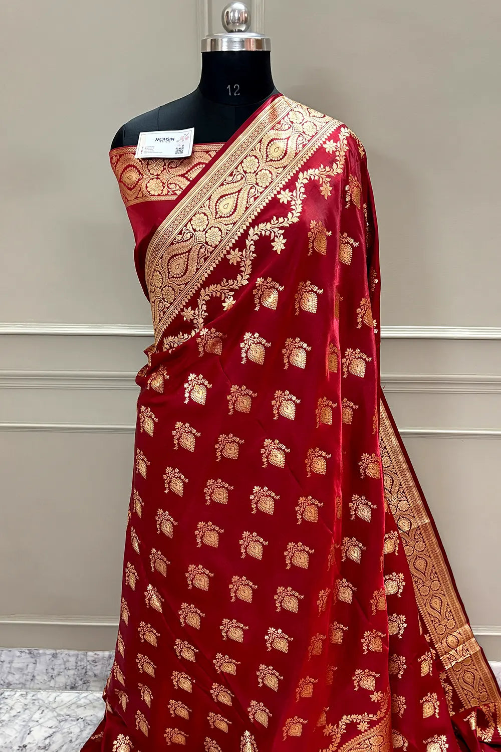 Maroon Ruby Buti Katan Silk Banarasi Saree