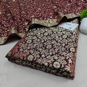 Wine Stone Work Kimkhab Silk Banarasi Gharara