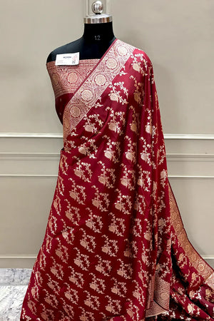 Maroon Zari Banarasi Silk Saree