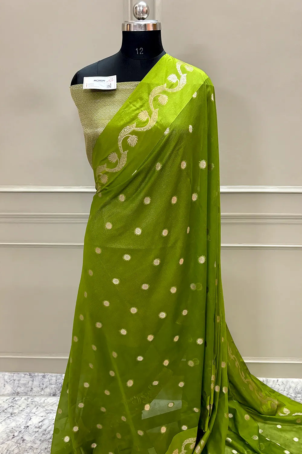 Mehendi Golden Zari Raw Mango Silk Banarasi Saree