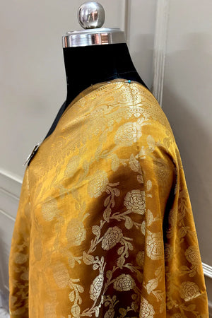Mustard Golden Zari Satin Silk Banarasi Dupatta