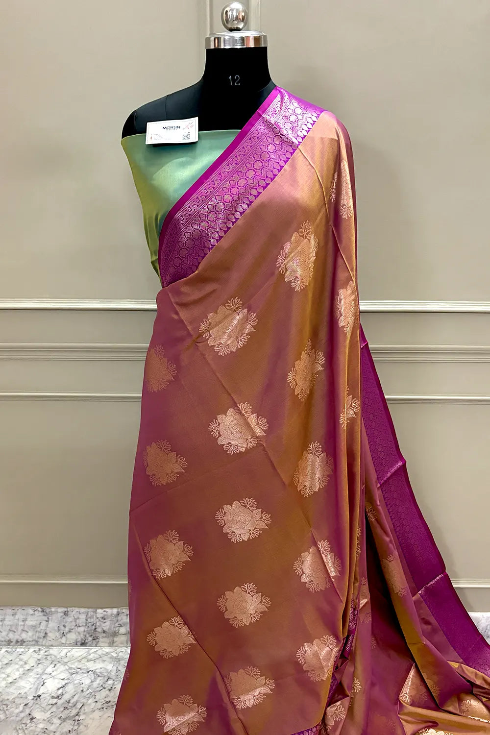 Mustard and Green Gulaboo Banarasi Silk Saree