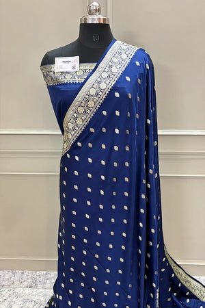 Navy Blue Flying Buti Katan Silk Banarasi Saree