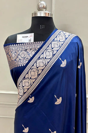 Navy Blue Jellyfish Buti Katan Silk Banarasi Saree