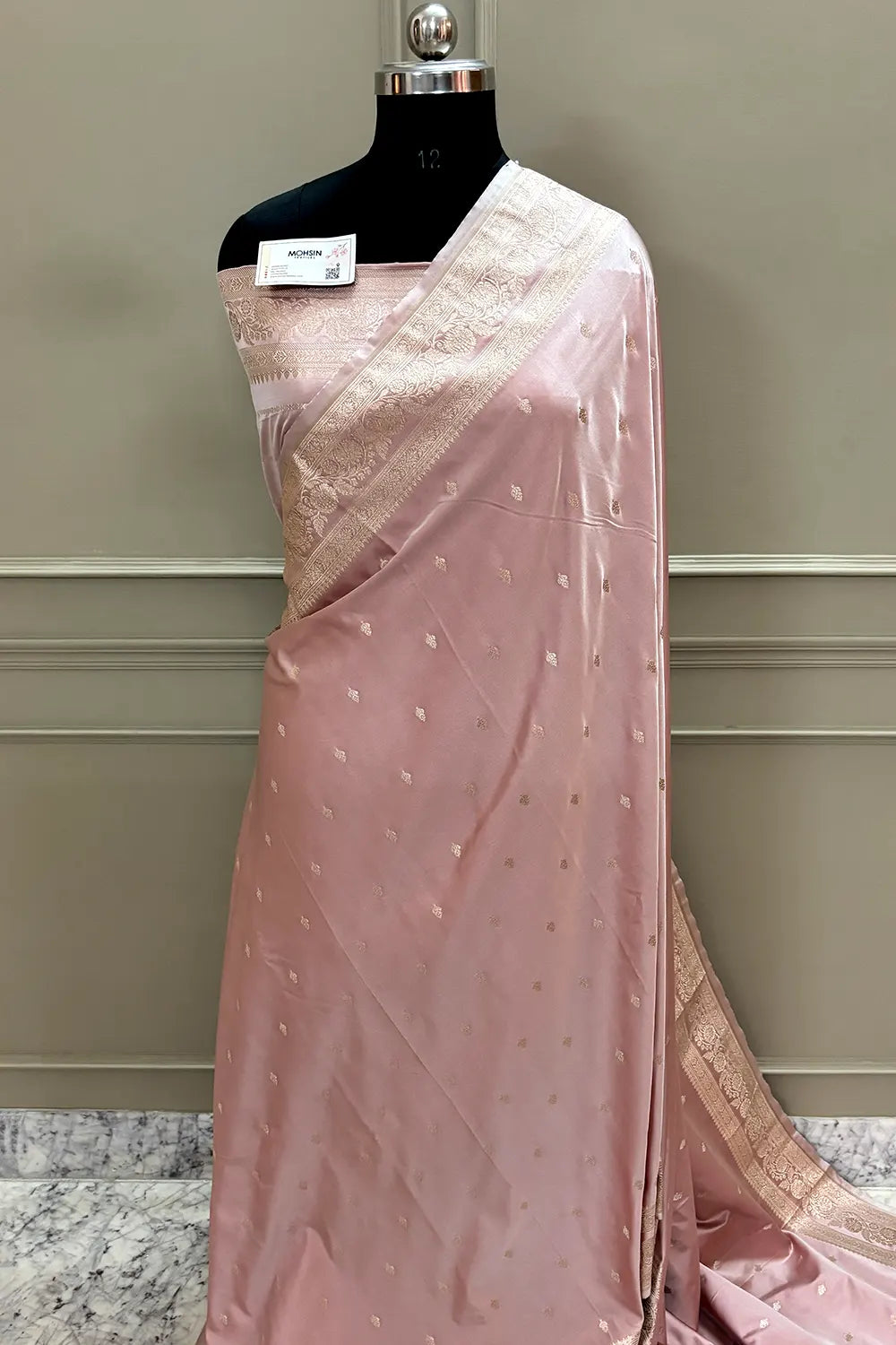 Onion Golden Zari Katan Silk Banarasi Saree