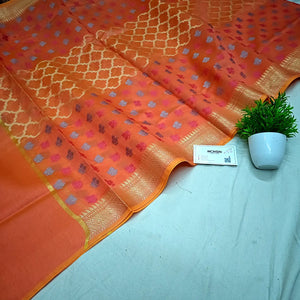 Orange Golden Zari Banarasi Silk Dupatta