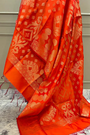 Orange Golden Zari Banarasi Silk Dupatta
