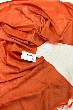 Orange Resham Zari Silk Banarasi Stole