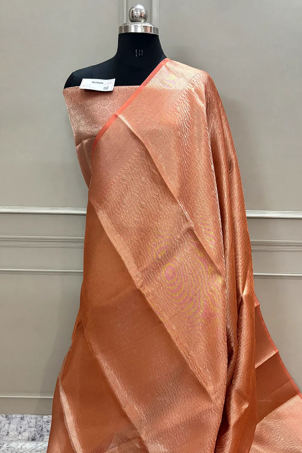 Peach Golden Zari Tissue Silk Banarasi Saree