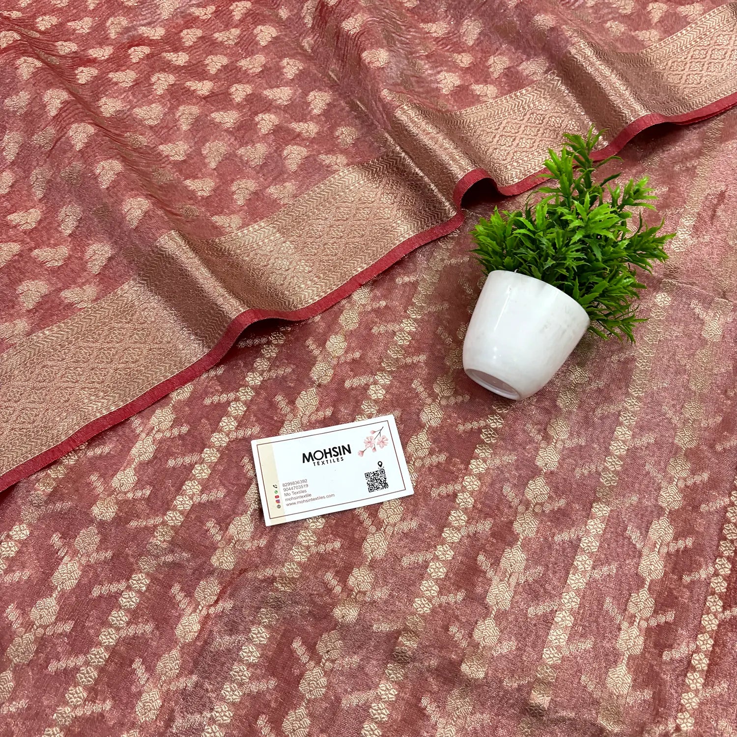 Peach Golden Zari Tissue Silk Banarasi Suit