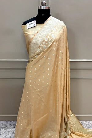 Peach Mahinki Buti Katan Silk Banarasi Saree