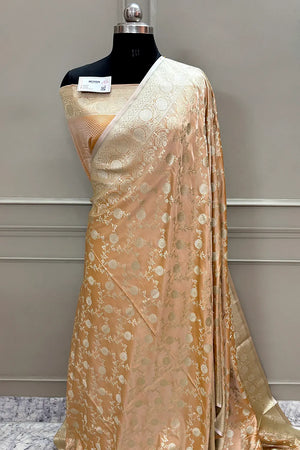 Peach Surajmukhi Jaal Katan Silk Banarasi Saree