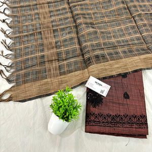 Peach and Black Sequence Tussar Silk Banarasi Suit