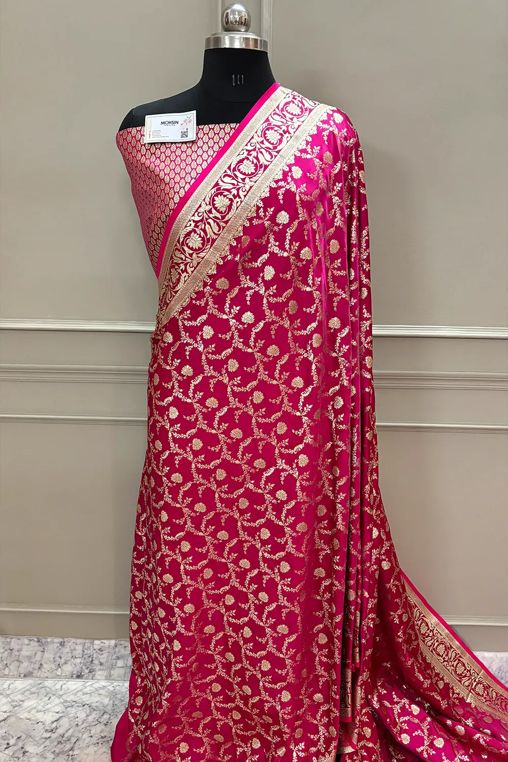 Pink Chandramukhi Jaal Katan Silk Banarasi Saree