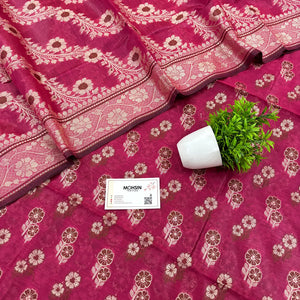 Pink Fan Flower Banarasi Silk Suit