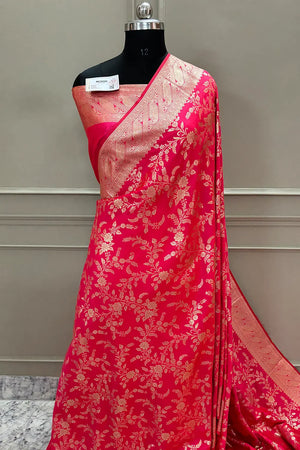 Pink Golden Zari Banarasi Silk Saree