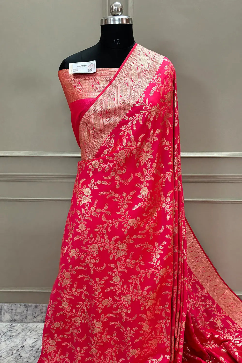 Pink Golden Zari Banarasi Silk Saree