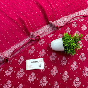 Pink Golden Zari Pure Georgette Silk Banarasi Suit