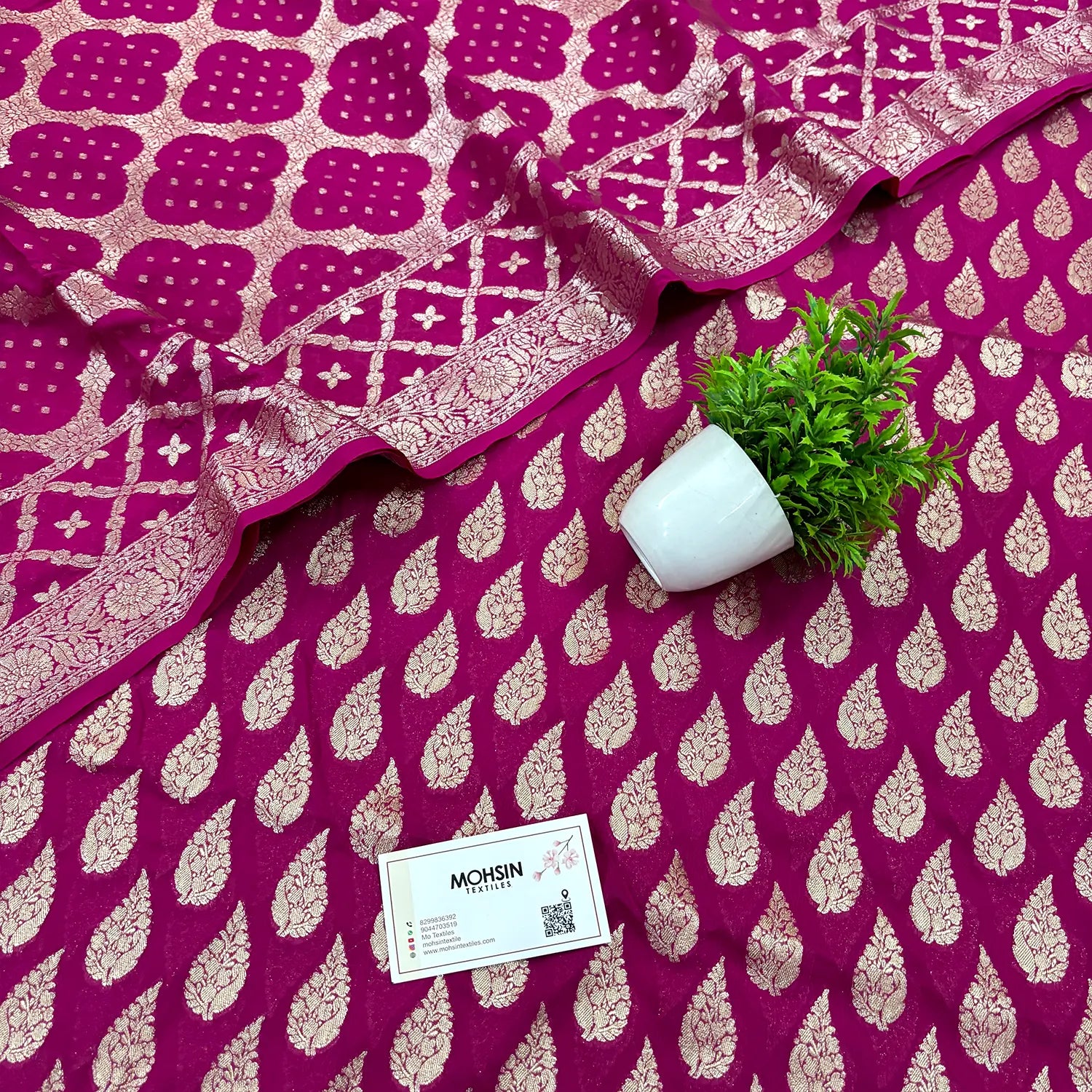 Pink Golden Zari Georgette Silk Banarasi Suit