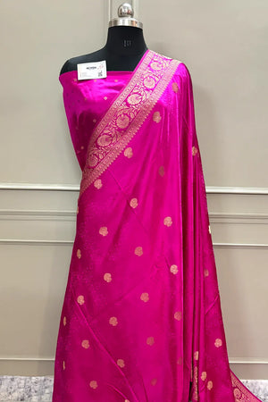 Pink Golden Zari Katan Silk Banarasi Saree
