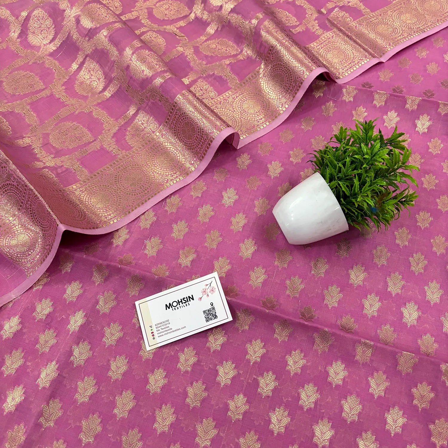 Pink Golden Zari Resham Silk Banarasi Suit