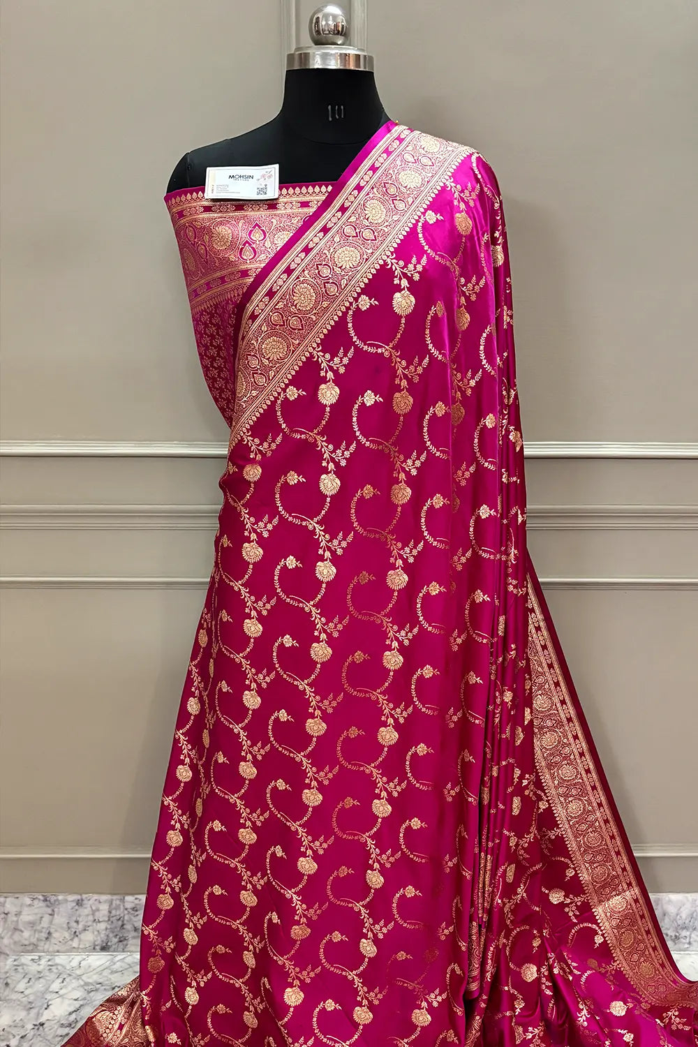Pink Kanchan Bel Katan Silk Banarasi Saree