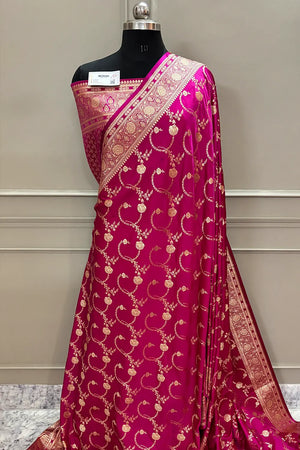 Pink Kanchan Bel Katan Silk Banarasi Saree