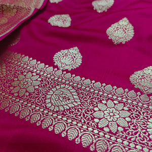 Pink Pure Handloom Katan Silk Banarasi Suit