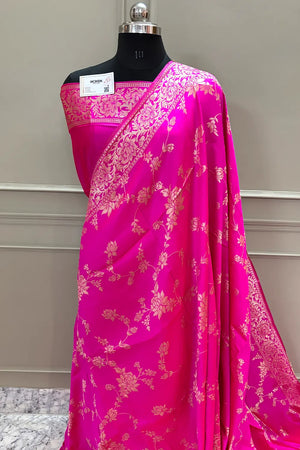Pink Resham Zari Silky Banarasi Saree
